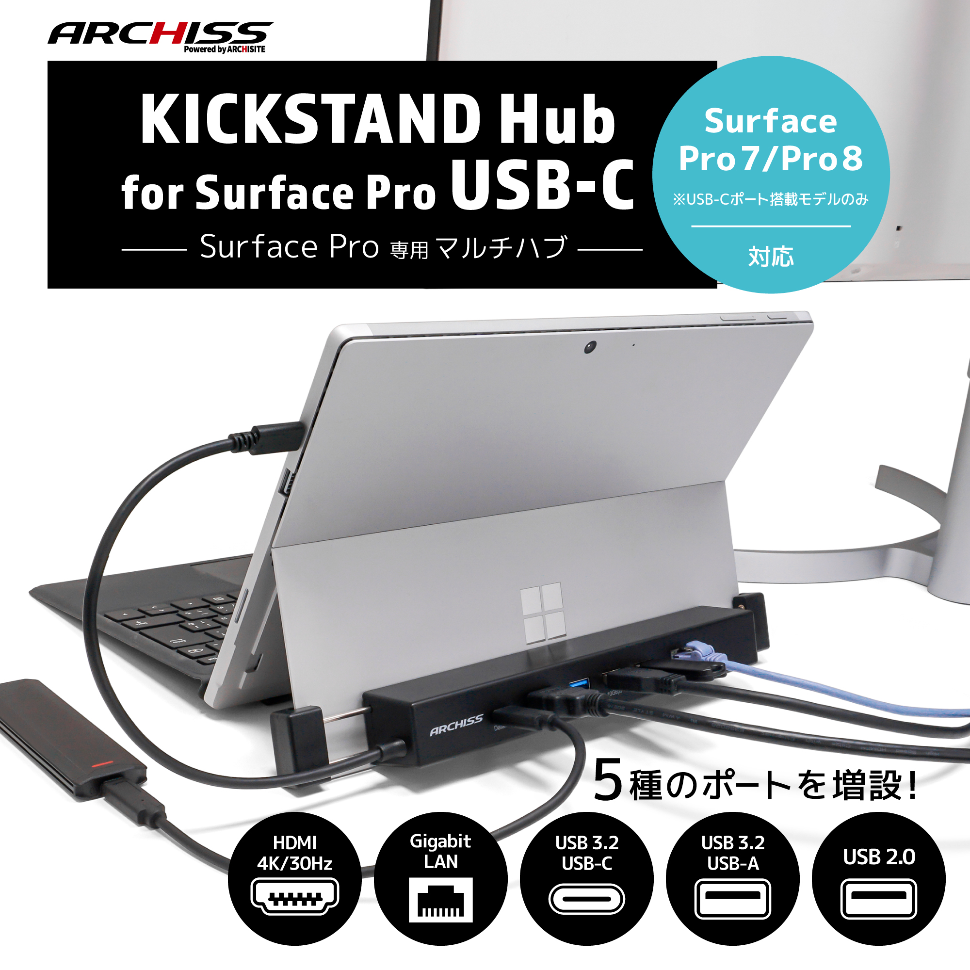 Anikks Surface Pro ハブ 6ポート付き 4K@30Hz HDMIポート USB 3.0ポート×2 Type C ポート×1 SD
